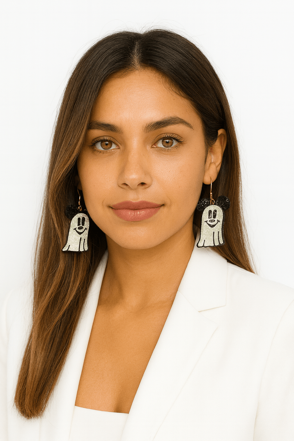 Glittered Halloween Playful Mouse Ghost Dangle Earrings - White EARRINGS for women Vacation Outfits Birthday Dresses Going Out Looks