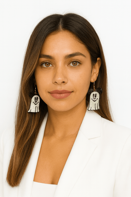 Glittered Halloween Playful Mouse Ghost Dangle Earrings - White EARRINGS for women Vacation Outfits Birthday Dresses Going Out Looks