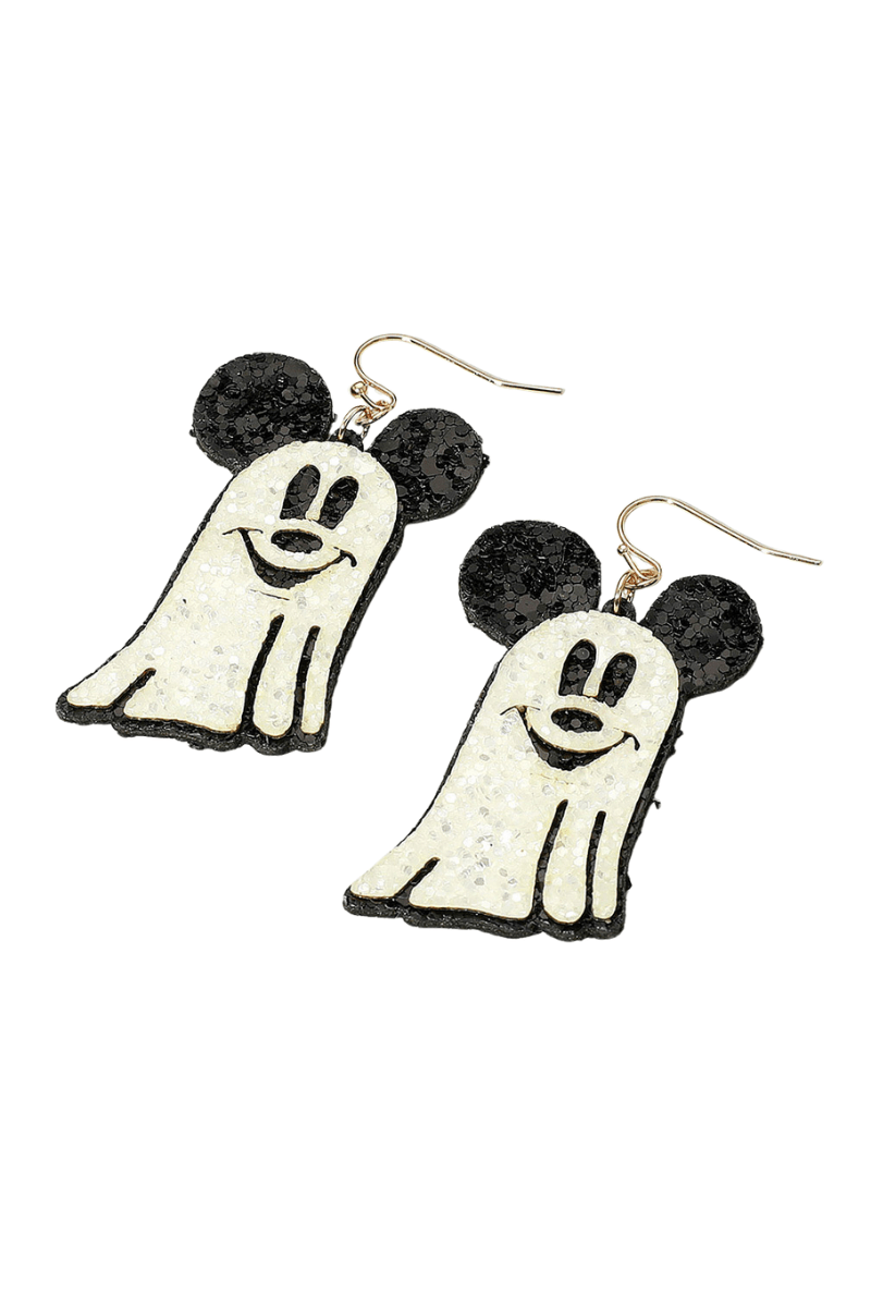 Glittered Halloween Playful Mouse Ghost Dangle Earrings - White EARRINGS for women Vacation Outfits Birthday Dresses Going Out Looks