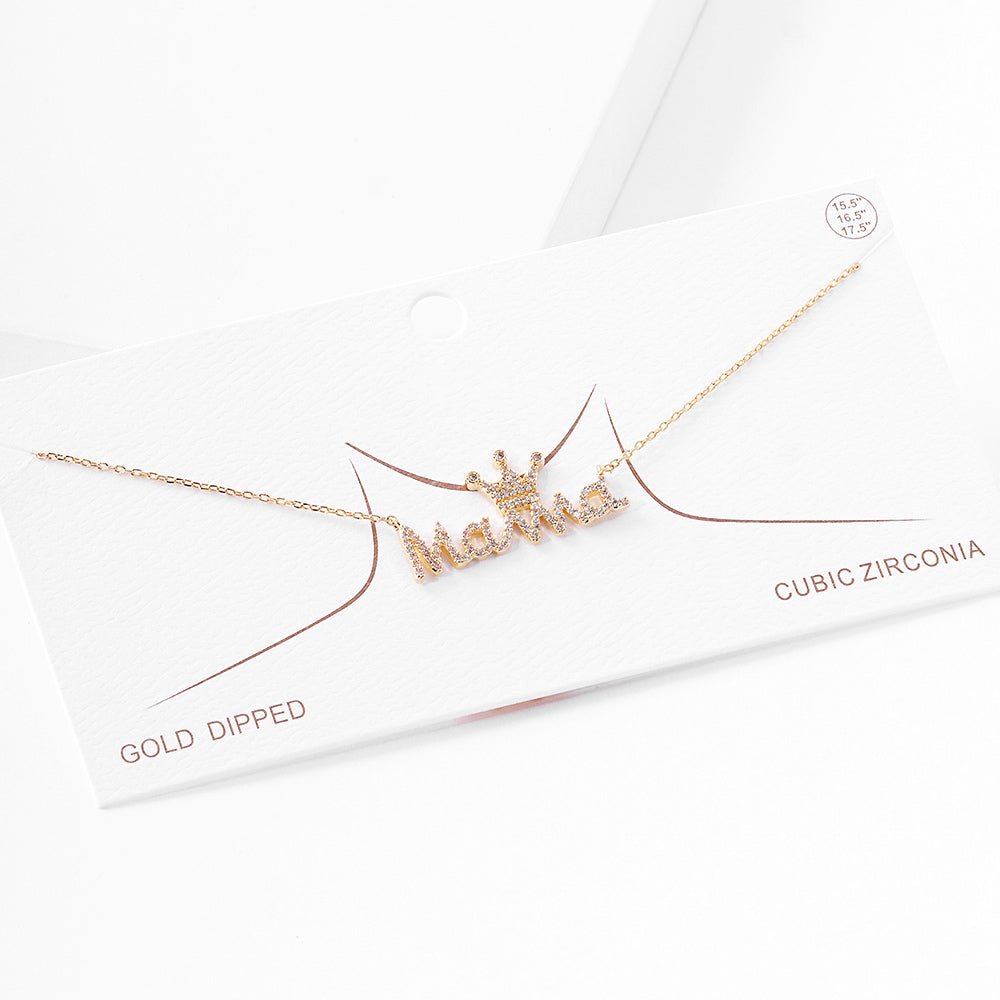 Gold Dipped CZ Crown MAMA Necklace – Sparkling Cubic Zirconia Pendant | Lead & Nickel Safe Jewelry - Blaire Shops