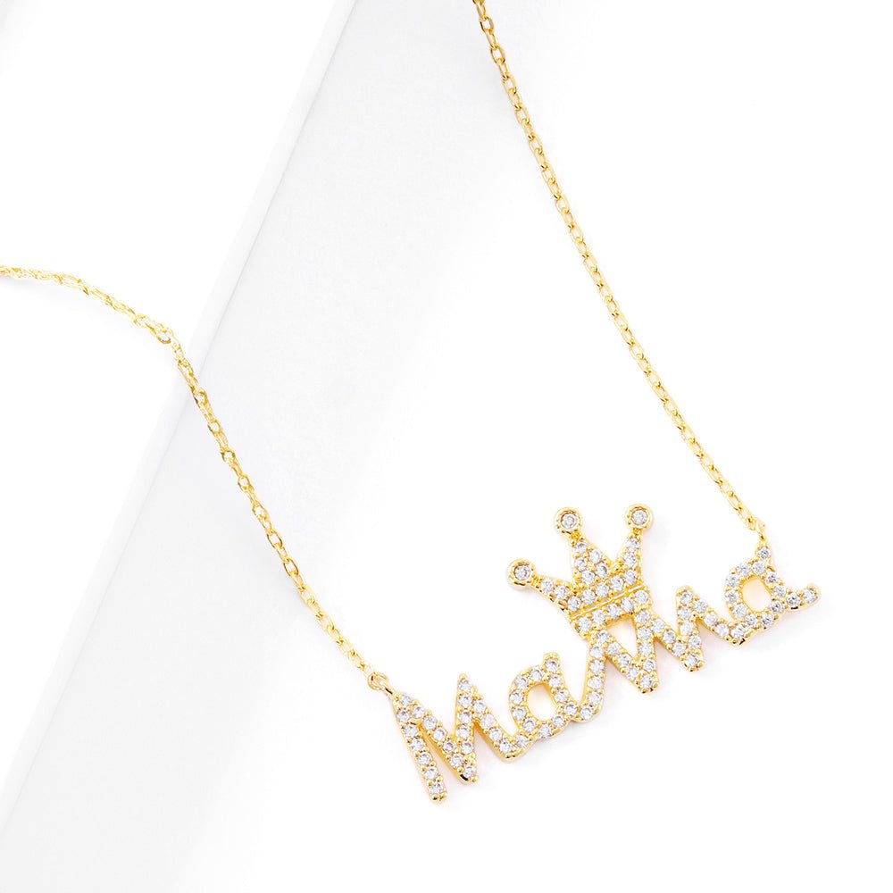 Gold Dipped CZ Crown MAMA Necklace – Sparkling Cubic Zirconia Pendant | Lead & Nickel Safe Jewelry - Blaire Shops
