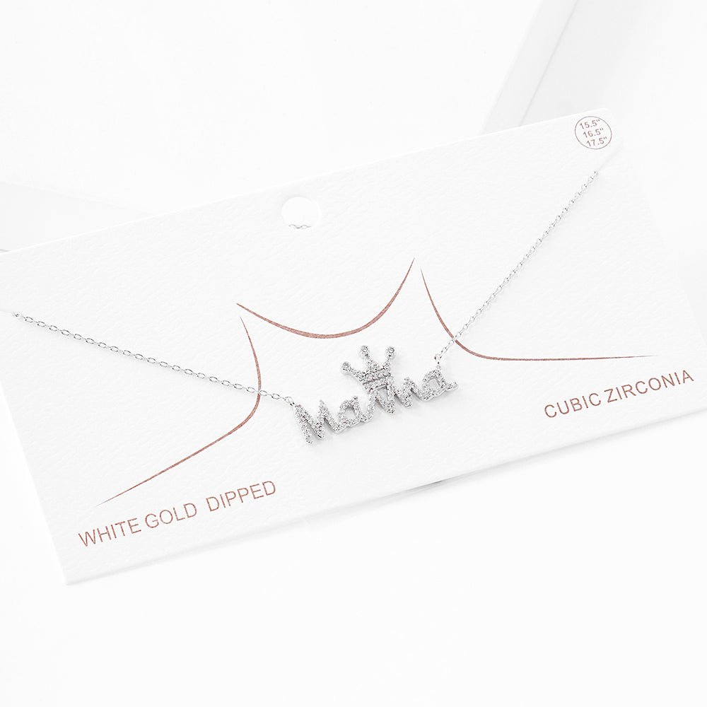 Gold Dipped CZ Crown MAMA Necklace – Sparkling Cubic Zirconia Pendant | Lead & Nickel Safe Jewelry - Blaire Shops