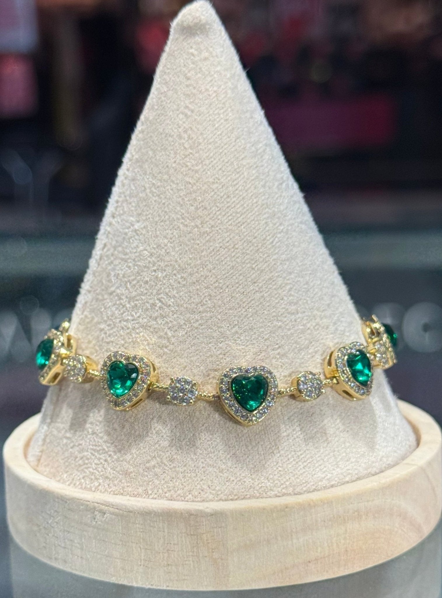 Gold Filled Emerald Green Crystal Hearts Bracelet - Blaire Shops
