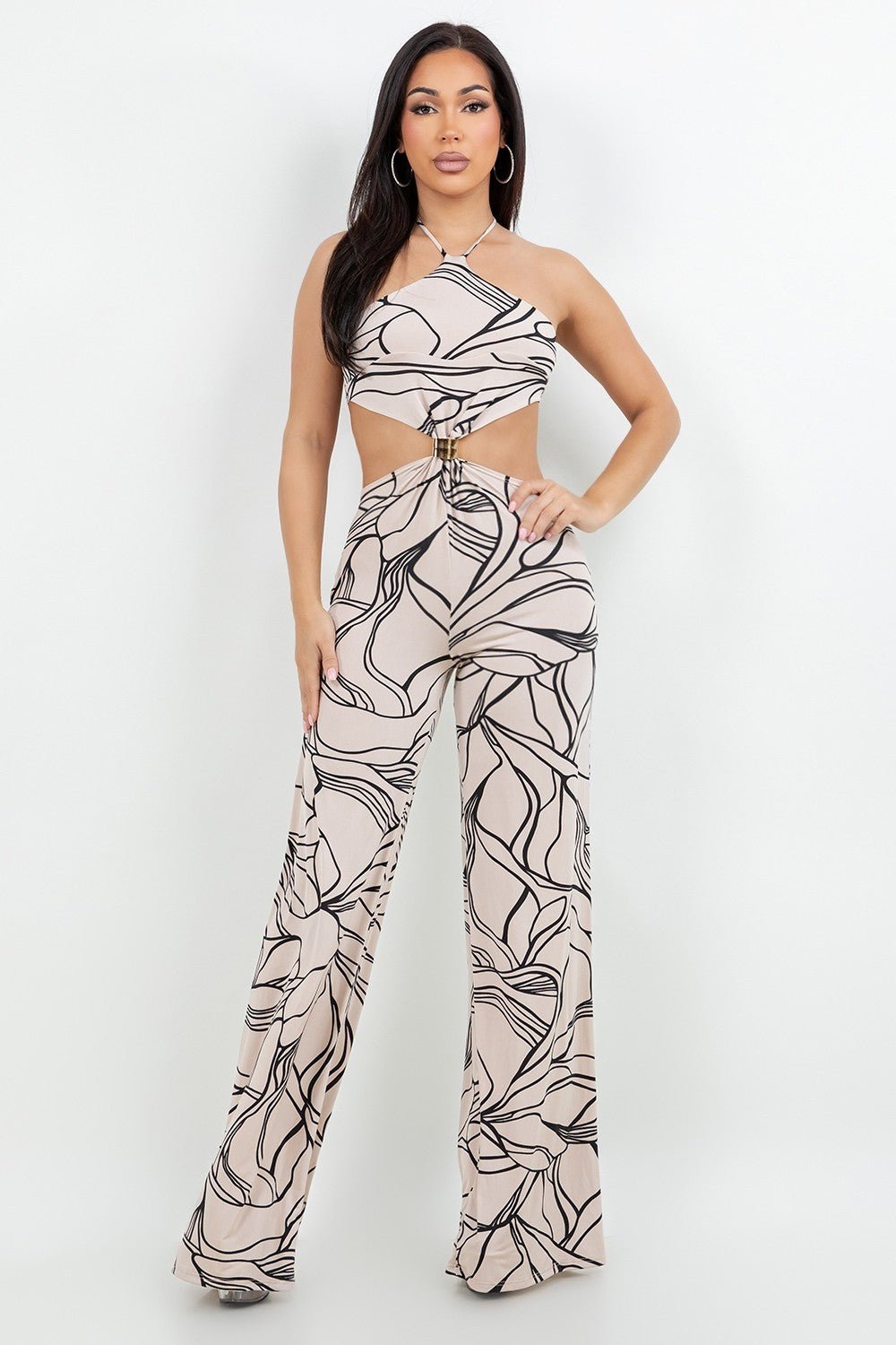 Haliee Halter Jumpsuit with Metal Trim and Side Cut - Outs - Blaire Shops