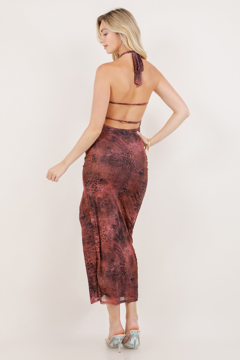 Halter Keyhole Cutout Maxi Dress – Sleeveless Ruched Slit Evening Gown - Blaire Shops