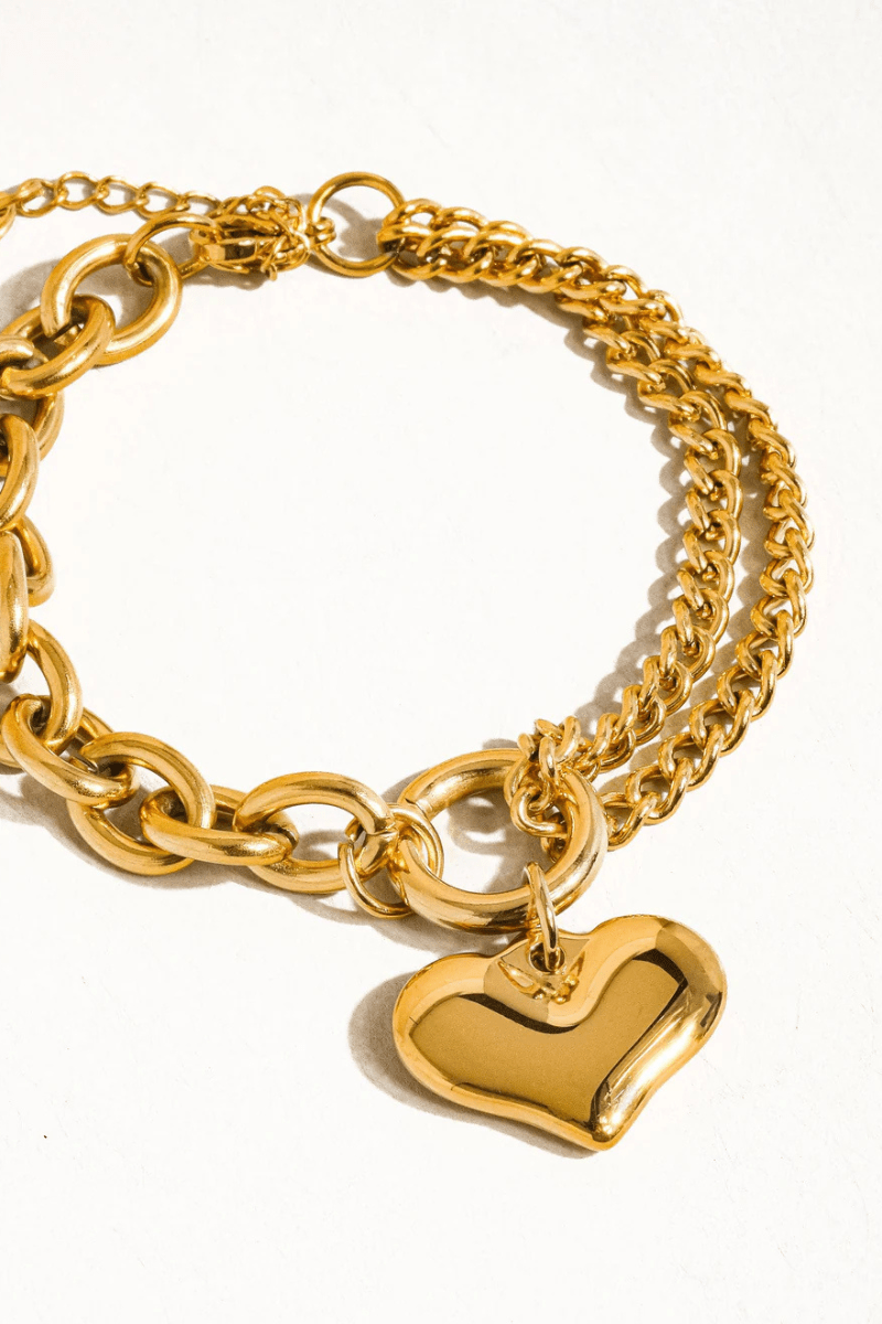 Heart Of Hearts 18K Plated Gold Non - Tarnish Heart Chain Bracelet - Blaire Shops