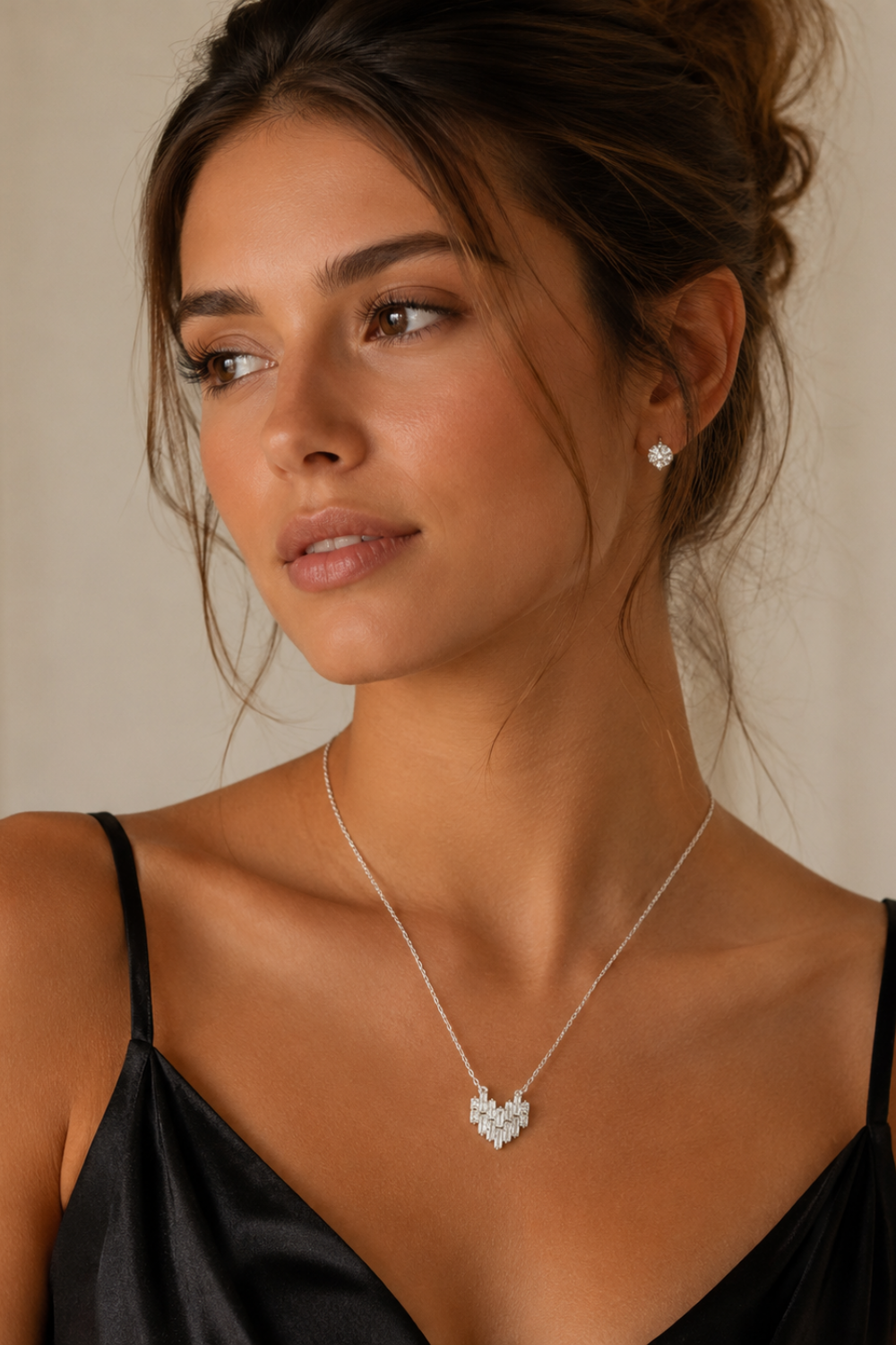 women wearing a heart necklace gold or silver dipped