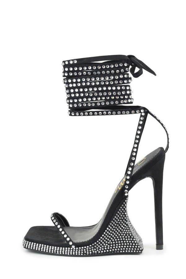 Her Name is Diamond Rhinestone Lace Up Heel Sandals - Blaire Shops