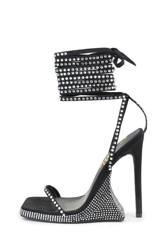 Her Name is Diamond Rhinestone Lace Up Heel Sandals - Blaire Shops