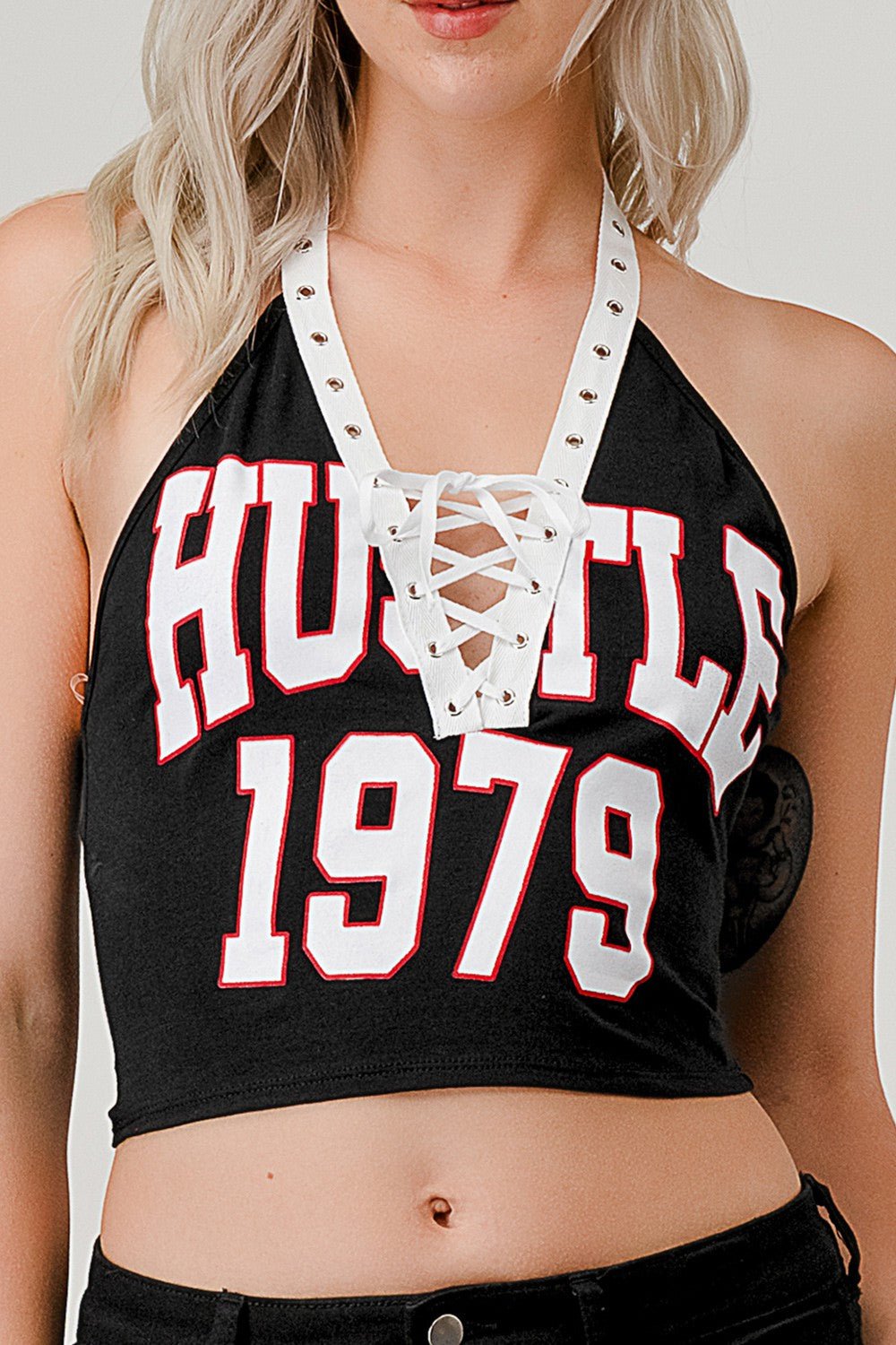 Hustle Hard Lace Up Detail Halter Top - Blaire Shops