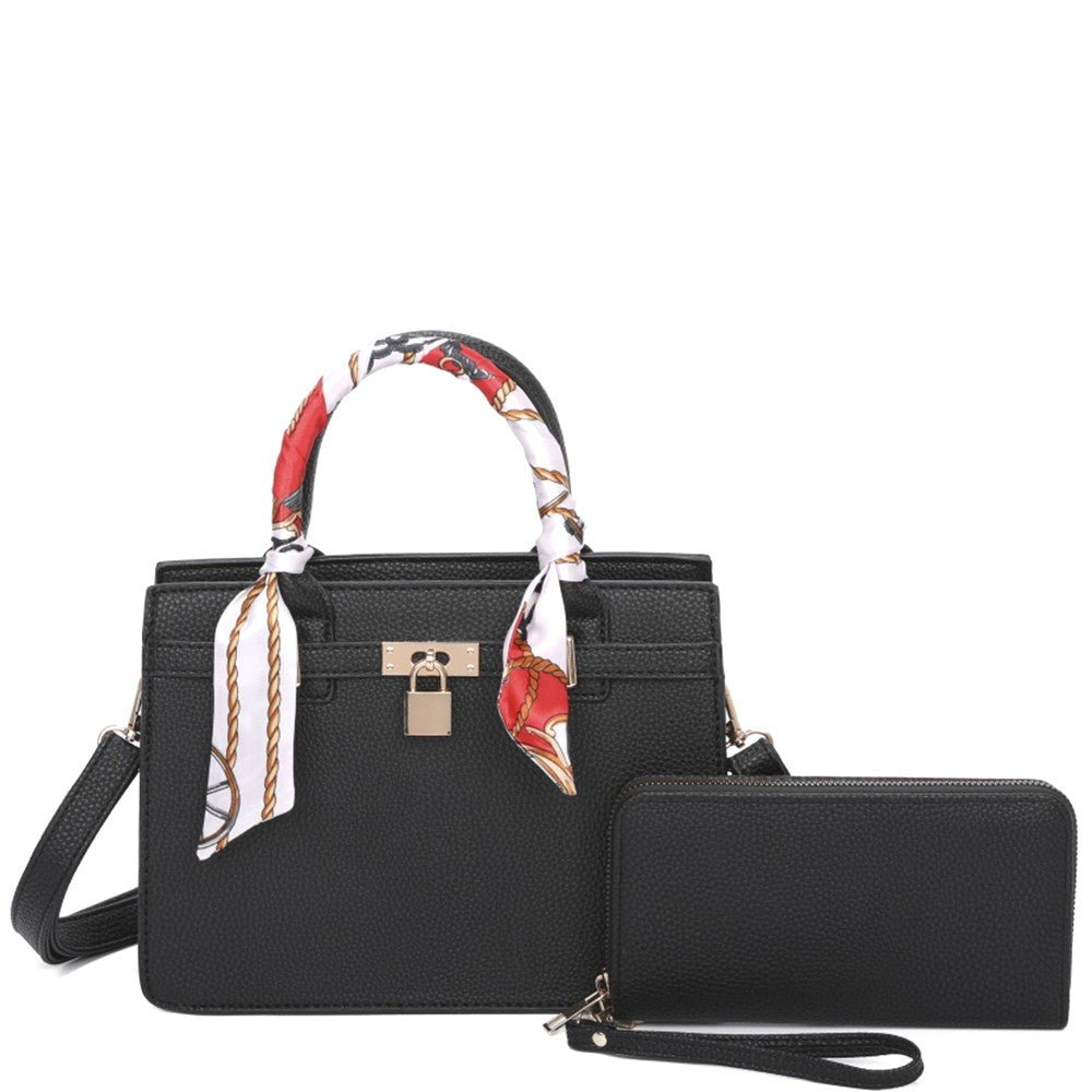 Isabella 2 - in - 1 Scarf Handle Key Lock Satchel Bag Set – Luxe Inspired - Blaire Shops