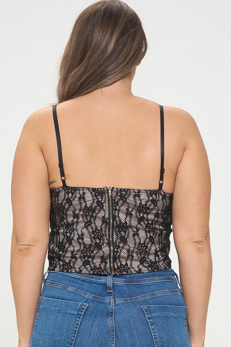 Jackie Plus Size Lace Overlay Corset Top – Adjustable Straps & Zip Back | Chic Night Out - Blaire Shops