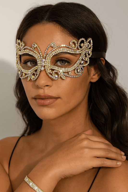 Janelle Rhinestone Paved Cat Eye Masquerade Mask - Blaire Shops