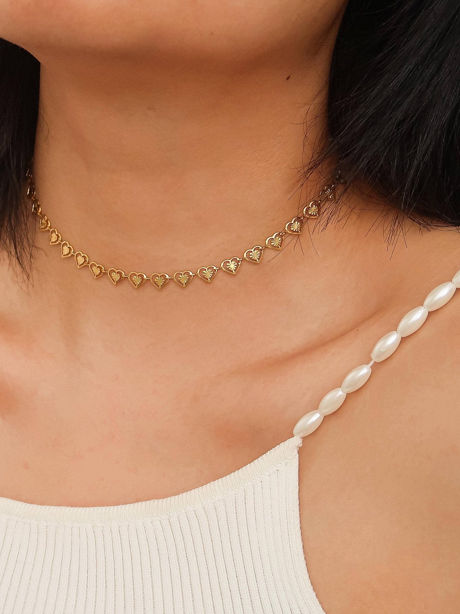 Jasmine 18K Plated Gold Non - Tarnish Dainty Heart Choker - Blaire Shops