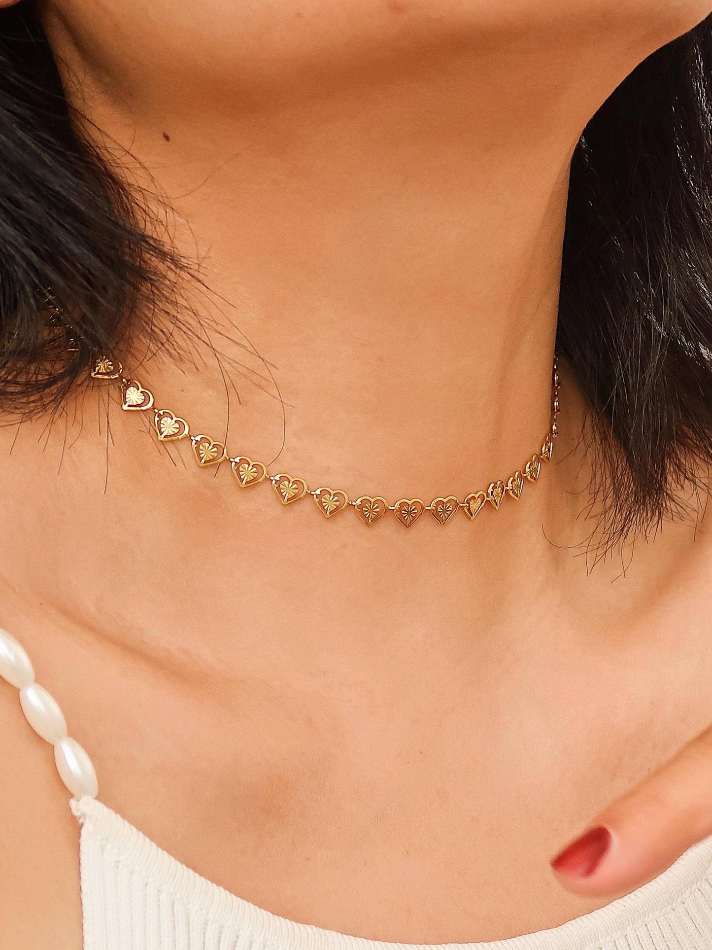 Jasmine 18K Plated Gold Non - Tarnish Dainty Heart Choker - Blaire Shops