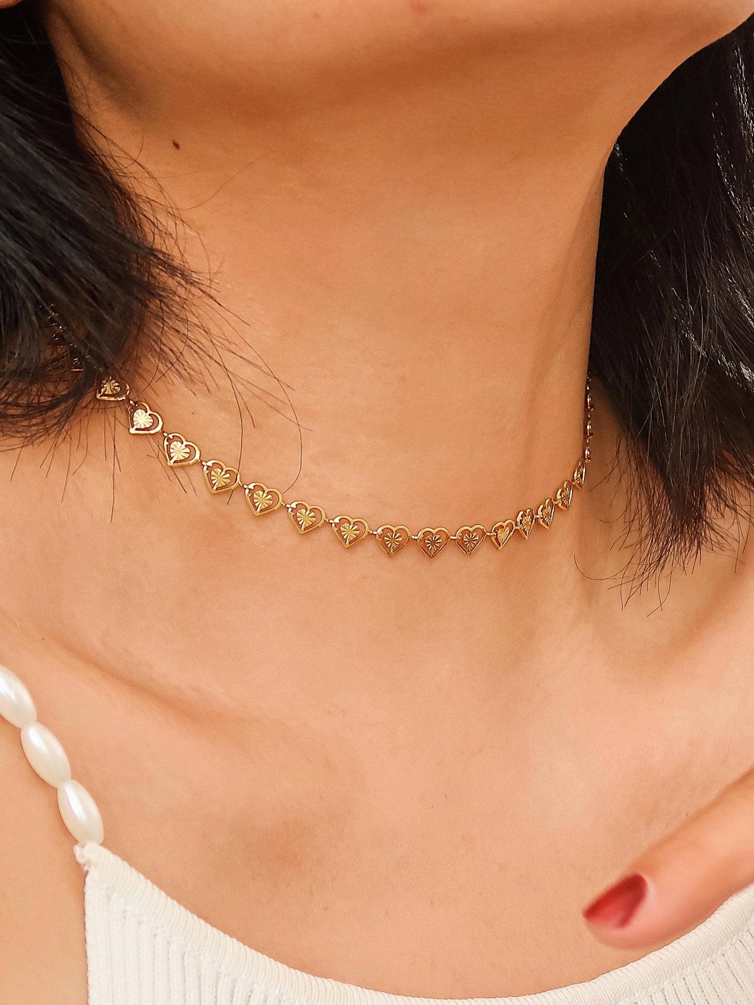 Jasmine 18K Plated Gold Non - Tarnish Dainty Heart Choker - Blaire Shops