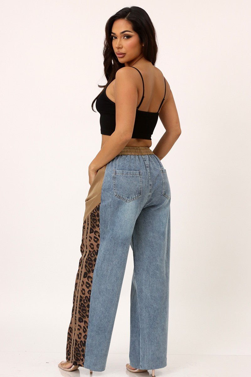 Jazmine Leopard Denim Drawstring Cargo Pants - Blaire Shops