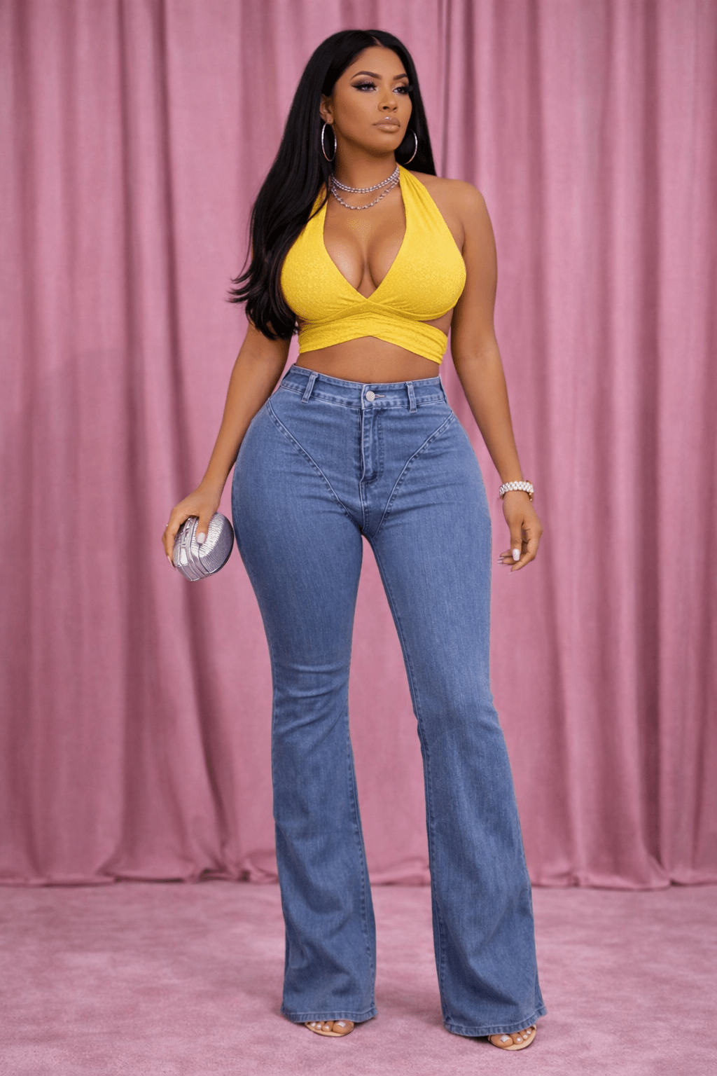 Jessica Bell Bottom Y2K Style Stretch Bell Bottom Jeans - DENIM Jeans for women Vacation Outfits Birthday Dresses Going Out Looks