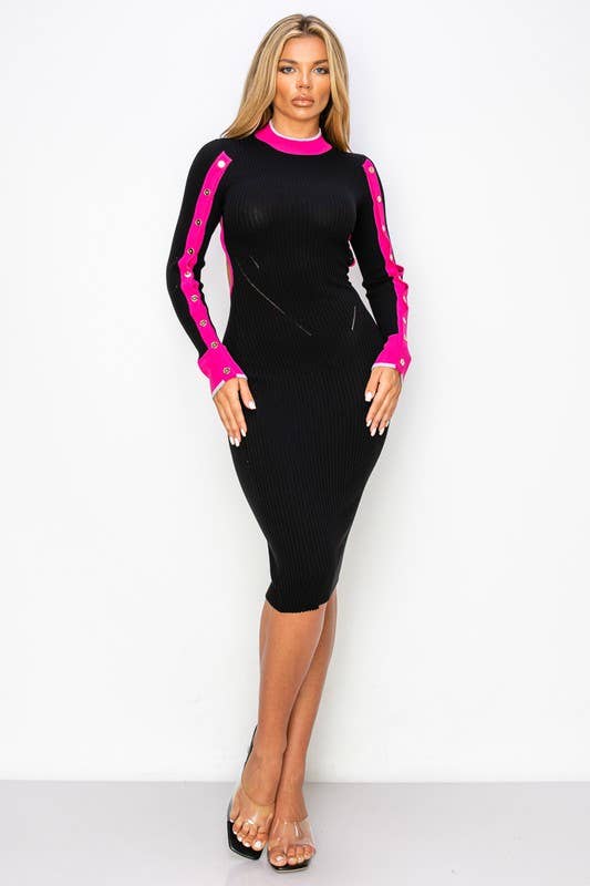 Jessie Cut Out Back Tie Long Sleeve Knit Midi Dress - Blaire Shops