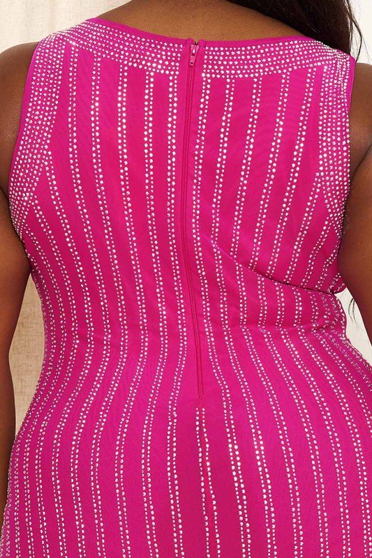 JESSIE RHINESTONE GEOMETRIC PATTERN PLUS SIZE STRECH MINI DRESS - Blaire Shops