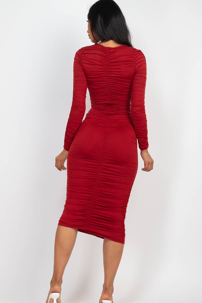 Josie Ruched Long Sleeve Midi Dress - Blaire Shops