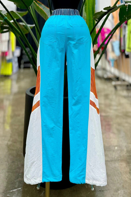 Kari Color Block Denim Jogger Cargo With Adjustable Drawstring - Blaire Shops