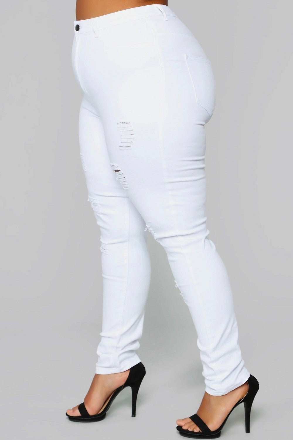 Kayla Plus Size High Rise Destroyed White Skinny Jean - Blaire Shops