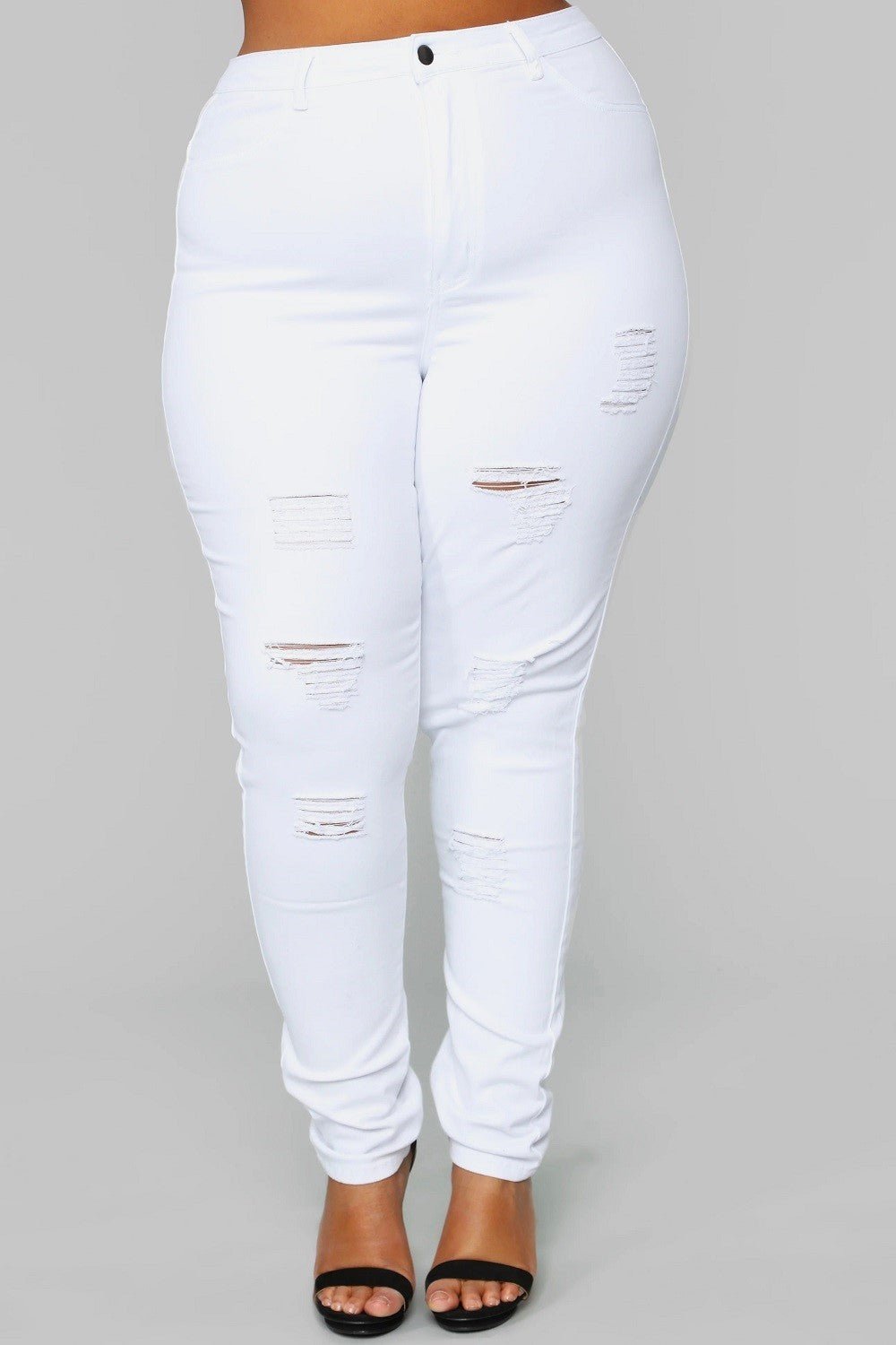 Kayla Plus Size High Rise Destroyed White Skinny Jean - Blaire Shops