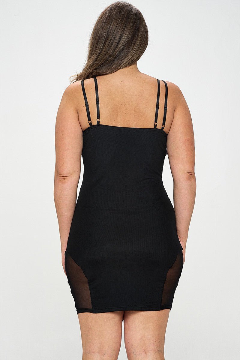 Kim Plus Size Strappy Mesh Panel Bodycon Dress – Cut Outs & Stretchy Fit - Blaire Shops