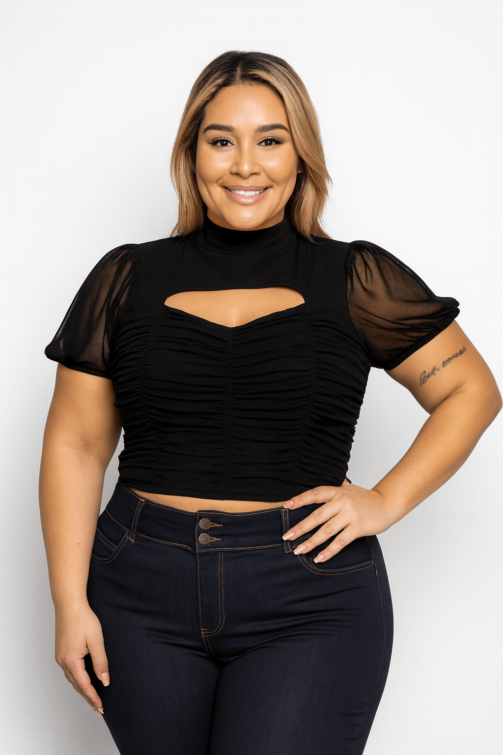 La Belle Nuit Sheer Sleeve Plus Size Top - Black for women Vacation Outfits Birthday Dresses Going Out Looks
