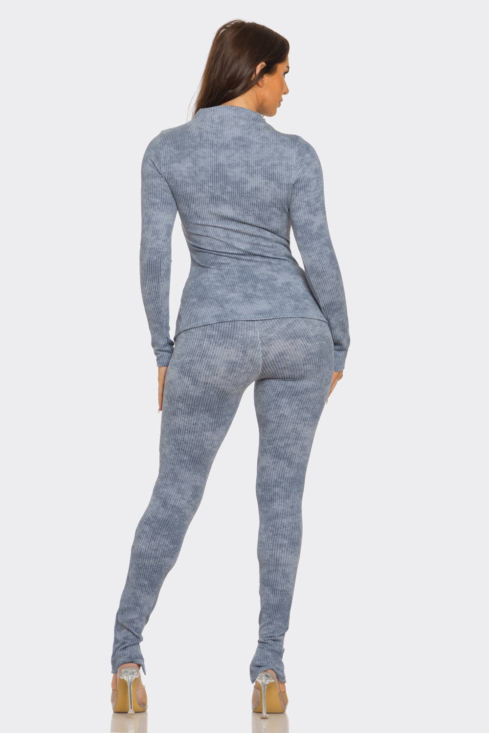 Laura Washed Urban Wave Rib Funnel Neck Top And Legging Loungewear Set - Blaire Shops