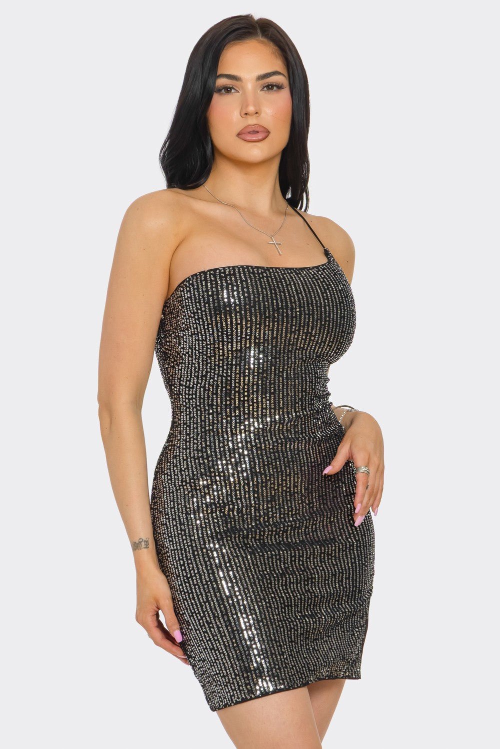 LAUREN STRING SIDE SHOULDER SEQUIN PARTY MINI DRESS - Blaire Shops