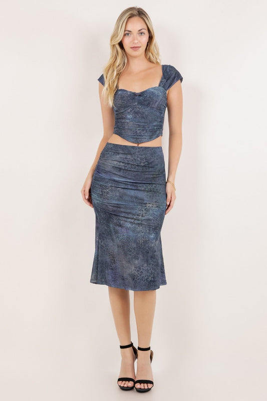 Leopard Print Navy Crop Top & Midi Skirt Set | Trendy Two - Piece Outfit - Blaire Shops