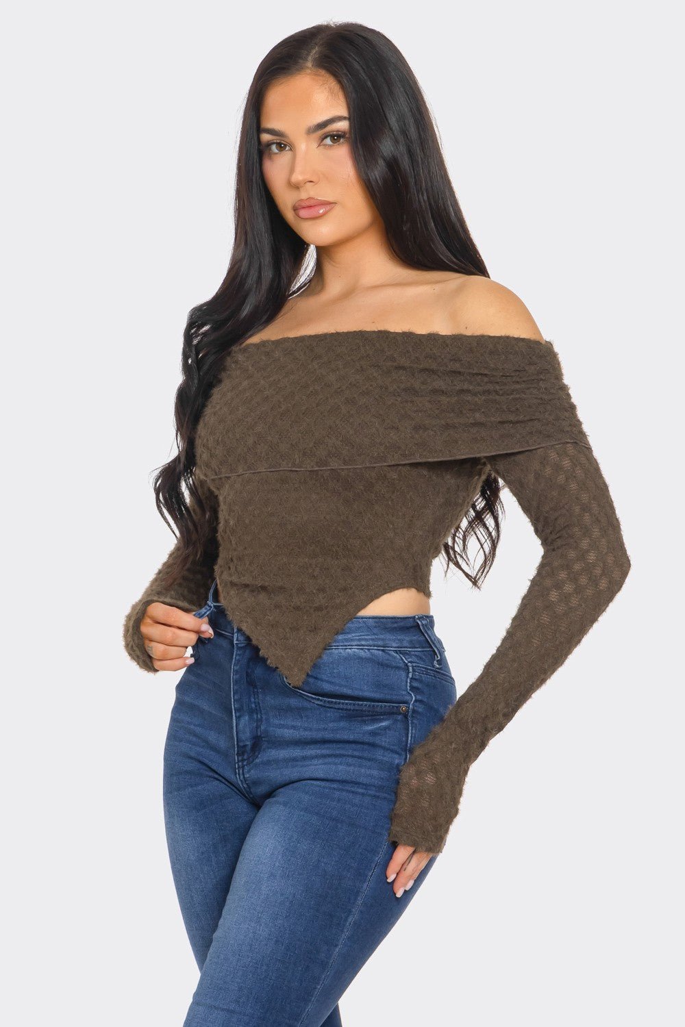 Leslie Off - Shoulder Asymmetric Long Sleeve Top – Stylish Women’s Blouse - Blaire Shops