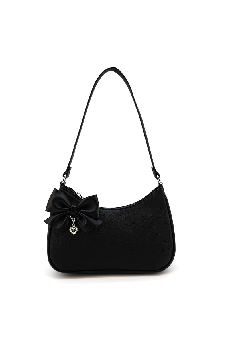 Like Dreams Heart Charm Bow Vegan Leather Shoulder Bag - Blaire Shops