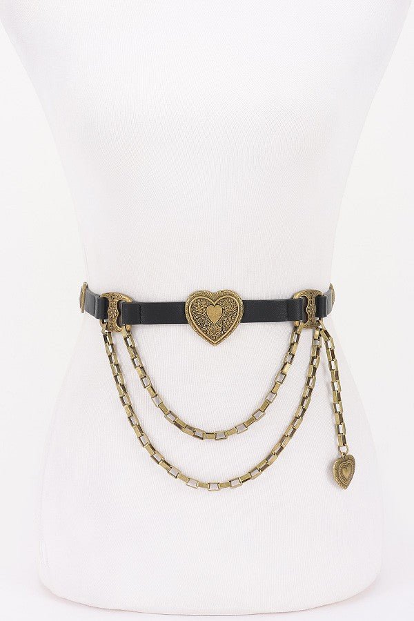 Lila Vintage Heart Concho Link Charm Belt – Statement Accessory - Blaire Shops