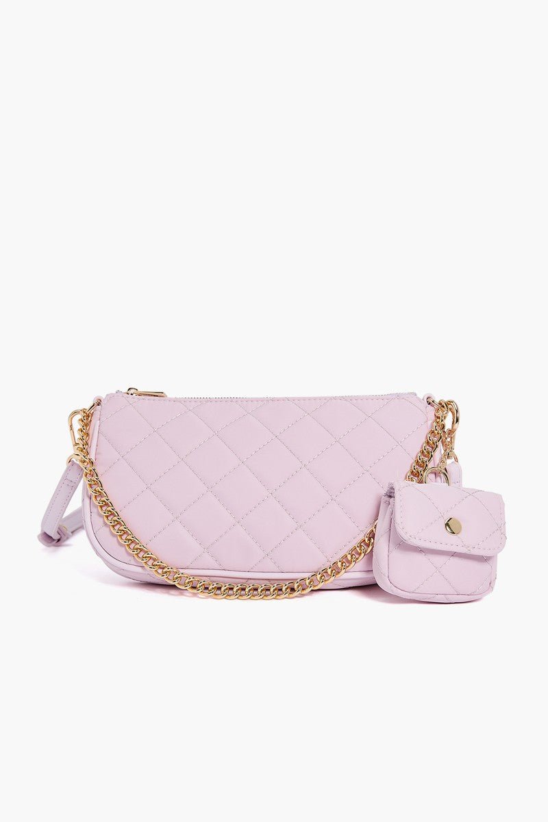 London Quilted Chain Crossbody Bag – Lilac Nylon with Gold Hardware - Blaire Shops