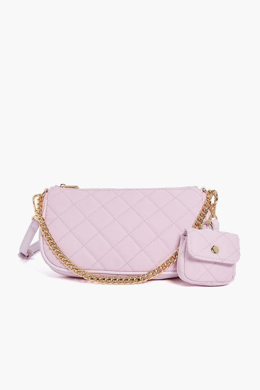 London Quilted Chain Crossbody Bag – Lilac Nylon with Gold Hardware - Blaire Shops