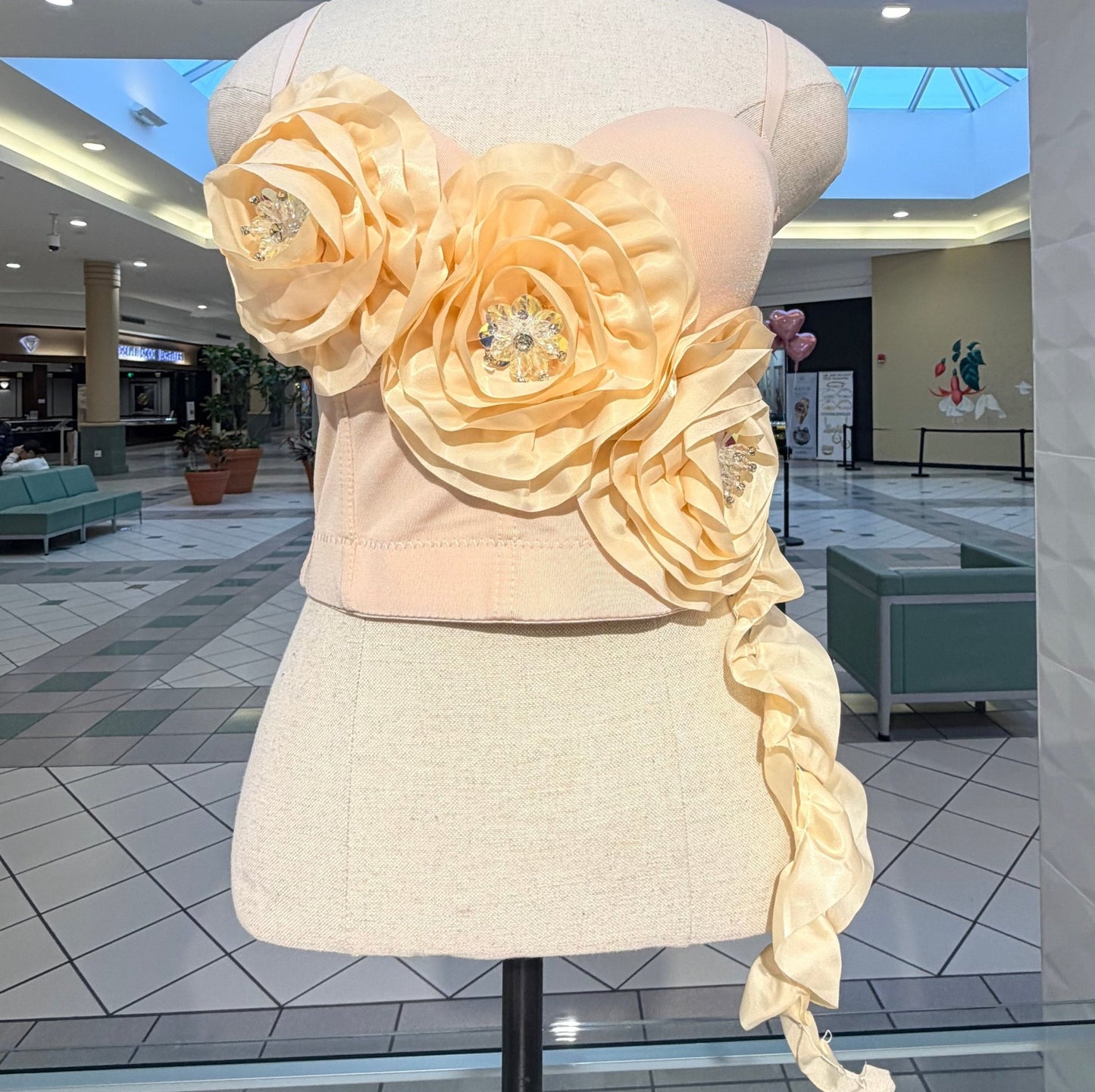 Lumière Bloom Corset Top – 3D Floral Appliqué Statement Top for Women - Nude crop top for women Vacation Outfits Birthday Dresses Going Out Looks