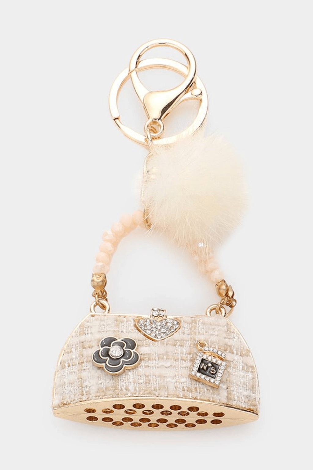 Luxe Heart Pointed Tweed Tote Bag Pom Pom Keychain - keychain for women Vacation Outfits Birthday Dresses Going Out Looks