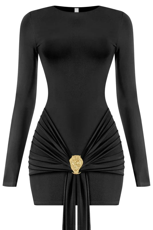 Luxe Stretch Mini Dress with Gold Detail - Red dress for women Vacation Outfits Birthday Dresses Going Out Looks