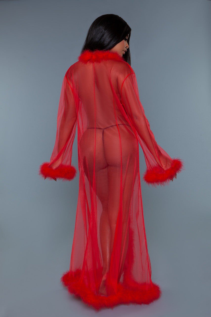 Marabou Robe Full - Length Chiffon Robe with Faux Fur Trim - Red Lingerie for women Vacation Outfits Birthday Dresses Going Out Looks