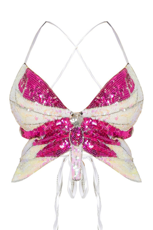 Main Character Butterfly Sequin Top – Sparkly Going Out & Festival Top for Women - Hot pink top for women Vacation Outfits Birthday Dresses Going Out Looks