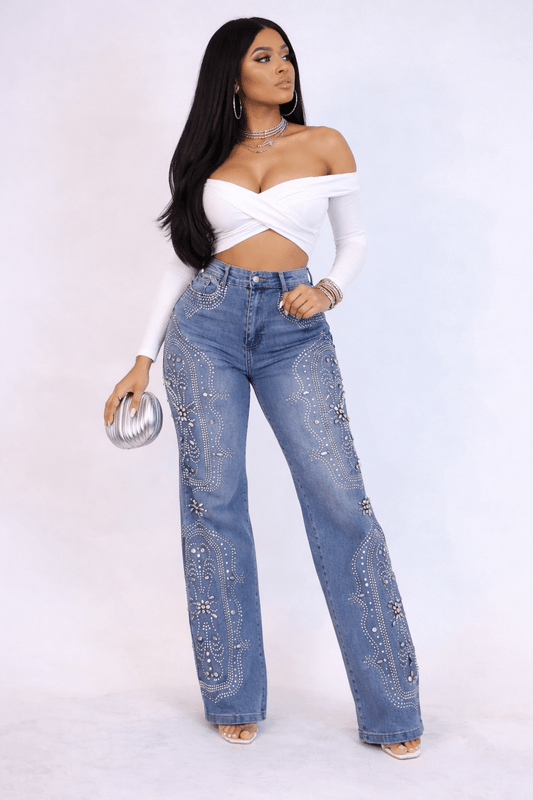 Main Character Rhinestone Jeans – Medium Wash - Medium Wash bottoms for women Vacation Outfits Birthday Dresses Going Out Looks