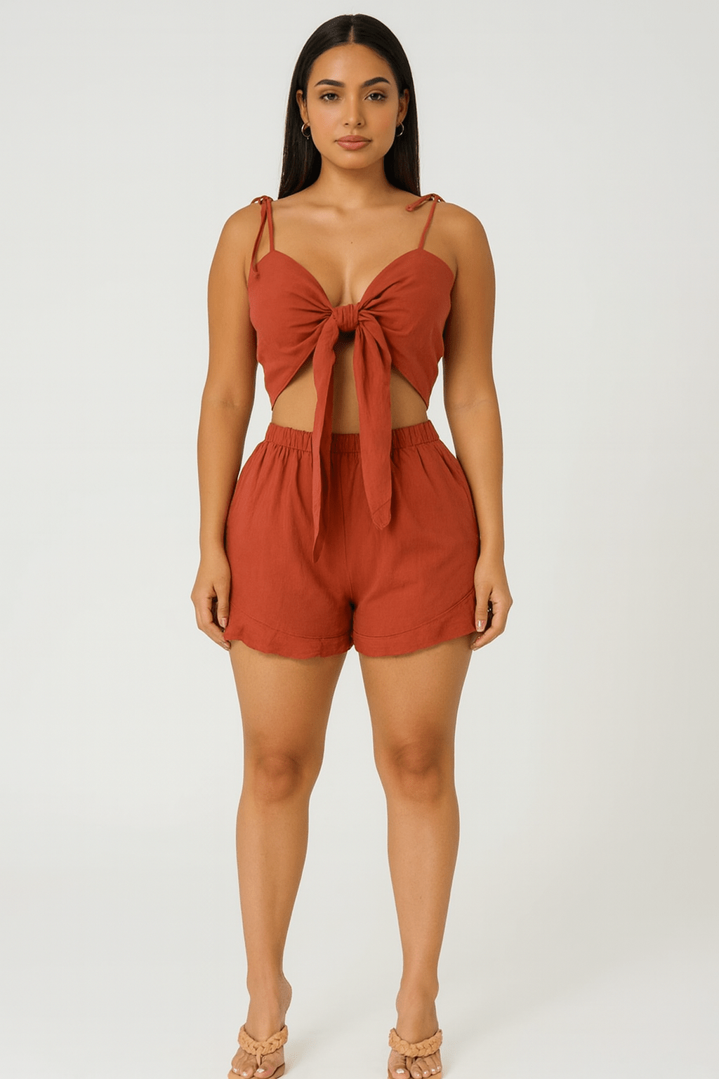 Maldives Linen Two Piece Crop Top Tie Short Set - Blaire Shops
