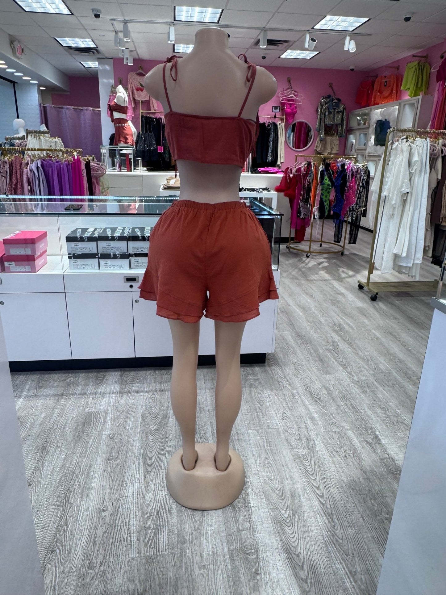 Maldives Linen Two Piece Crop Top Tie Short Set - Blaire Shops