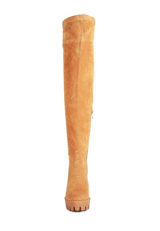Maple High Block Heeled Faux Suede Long Boots - Blaire Shops