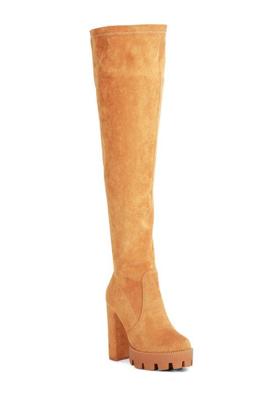 Maple High Block Heeled Faux Suede Long Boots - Blaire Shops