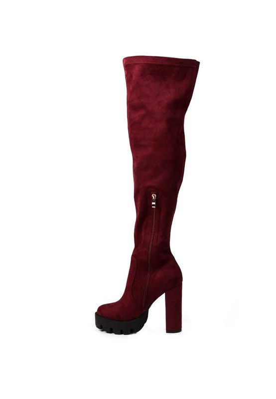 Maple High Block Heeled Faux Suede Long Boots - Blaire Shops