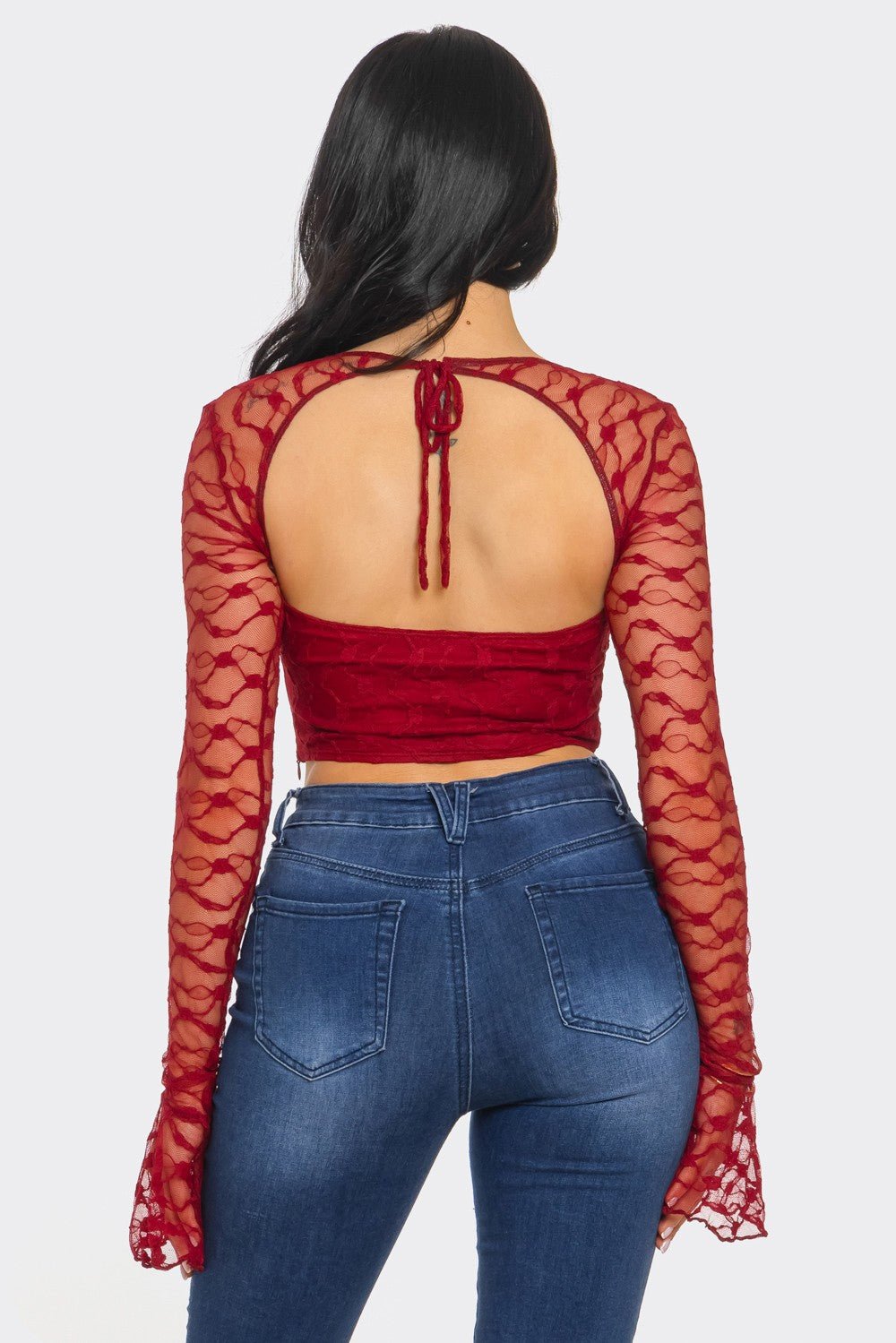 Marissa Long Sleeve Laced Crop Top Bustier with Adjustable Fit and Elegant Lace Detailing - Blaire Shops